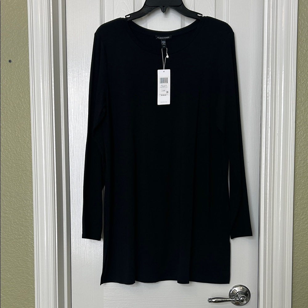 Eileen Fisher Classic Black Crew Neck Tunic. New with tags.